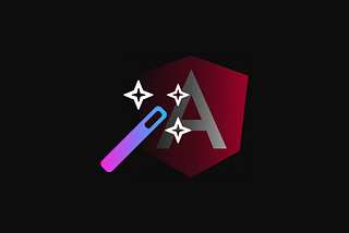 a magic want in HeroDevs gradient with white stars around it with the Angular logo faded in the background