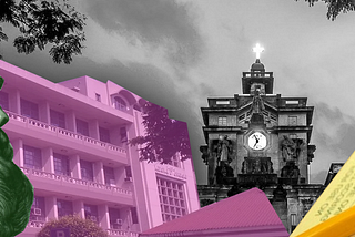 Hippocrates, the Medicine Building, the UST Main Building, and a Scantron Sheet in Cut-Outs