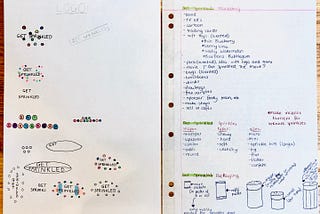 Two pieces of paper with sketches of logo and marketing ideas for the business idea I had when I was 10/11 years old