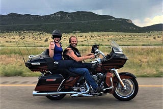 Author and friend cruising through New Mexico on his Harley.