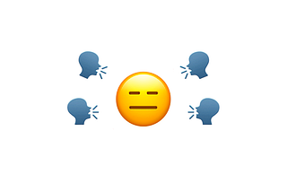 Large emoji of an unamused face, an a series of smaller head emojis shouting at it.