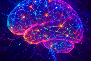 Abstract digital rendering of brain networks activating under psychedelic influence.