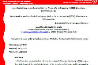 Interdisciplinary Metatheorizing for News of a Kidnapping (1996): Literature and Criminology