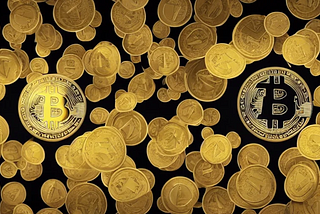 Gold coins. Some of them have the bitcoin symbol.