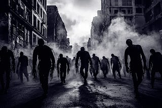 Zombies walking around in a city