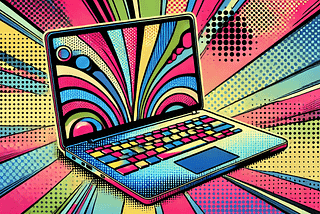 A colourful laptop.