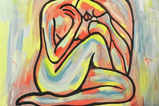 An abstract painting of a female body.