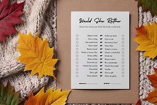 Modern Would She Rather Bridal Shower Game Card