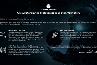 🌌 [Another Universe] A New Start in the Metaverse: Your Star, Your Story 🌌