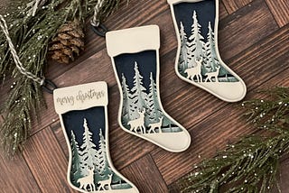 Deer Family Woods Scene Stocking Ornament Set SVG Digital Download for Glowforge or Laser -Not a Physical Item