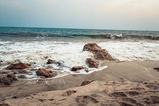A shot of waves crashing against some rocks