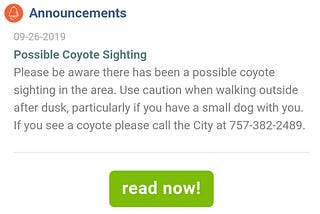 Local Man’s PTSD Triggered by “Coyotye sighting” on neighborhood message board