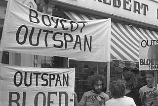 A demonstration for te boycott of South African oranges in 1970s the Netherlands