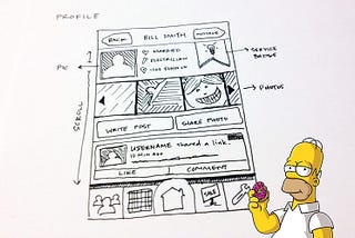 A Screen Sketch with Homer Simpson in the foreground, munching on a doughnut.