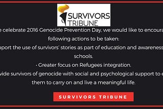 Survivors Voices: Speaking to educate young people and raising awareness on Genocide Victims Day.