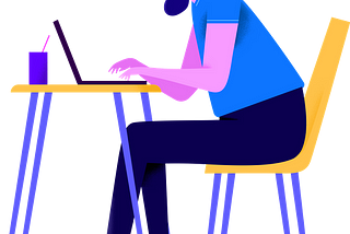 Drawing of a man working on a laptop.