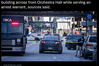 Screenshot of Star Tribune tweet incorrectly citing “arrest warrant”
