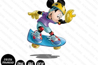 Mickey Mouse PNG SVG PDF, Mickey Mouse Dijital Download, Best Seller Mickey Mouse Skating