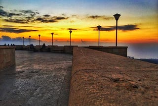 A sunset photo showing the Golden Triangle .