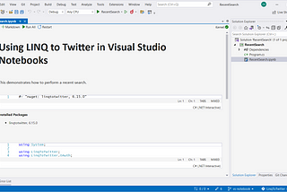 Visual Studio with a notebook tab open and some cells filled in.