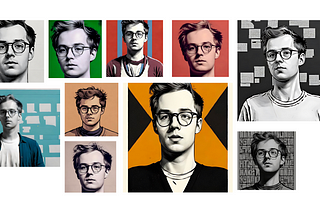 10 AI-generated illustrations of Christian Burke in different artistic styles.