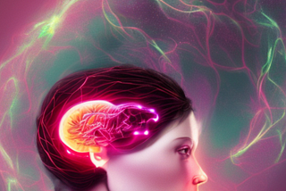 Female with an aura around brain — brain interface to ai image used as intro image for blog post on chatgpt augment in intelligence — created with Stable Diffusion.