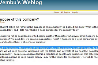 what is purpose of company- Sridhar Vembu’s 2006sep6 Blog