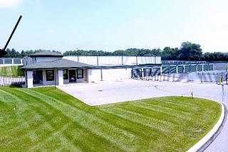 Self-storage building with an arrow pointing at author’s space