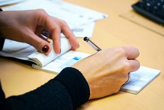 A cheque being written.