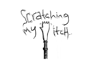 An illustration of a vintage backscratcher, scratching the title words