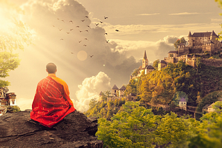 Monk doing meditation in the morning