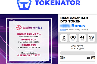 🐳 DataBroker DAO ICO Tokens DTX with up to 75% Bonus — Only on Tokenator! 🐳