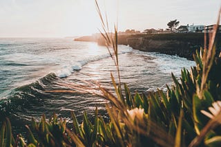 Ocean and sunset on the Santa Cruz, California coast.