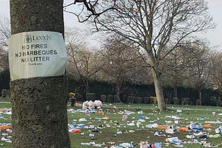 The litter scattered across Hyde Park in Leeds this week