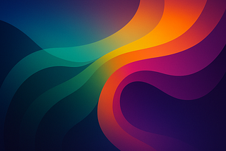 Colorful abstract waves of blue, green, orange, and magenta flow across a dark background, creating a sense of depth, motion, and contrast in a smooth, layered digital composition.