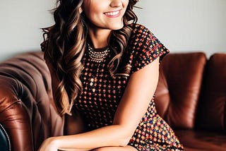 a photo of the Author, Stephanie Kay. Sitting in a highback brown leather chair, with my head slightly turned and smiling.