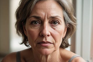 Close up of an older woman with wrinkes and sagging skin on her face.