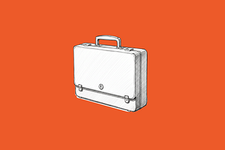 line drawing of a briefcase with an orange background