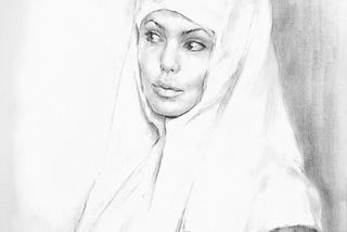 Inspired by Angelina Jolie art: Sister of Mercy (drawing: pencil, coal, chalk, paper).