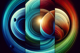Swirling astral energy is vertically divided into a continuous trio, with the color growing from cold hues on the left to warm hues on the right.