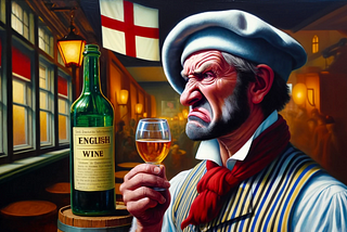 A Frenchman showing disgust at English wine in an English pub.