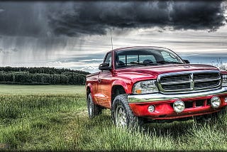 Dodge Ram in a thunderstorm.