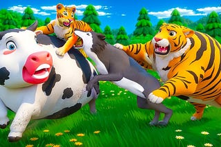 Heroic Rescue: Chubby Cow and Mother Tiger Defend Tiger Cub from Wolf Attack!