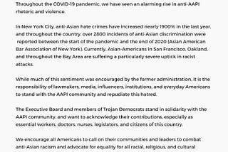 Statement of Solidarity and Support for the Asian American and Pacific Islander (AAPI) Community
