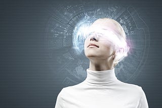 woman with a hologram circling her head