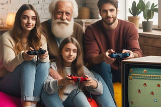 family playing retrogames