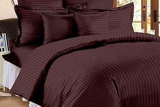 Furnistitchs Glace Cotton Satin Stripes Double Bedsheet with 2 Pillow Covers (Brown, 108 x 108…