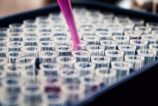A pipette containing pink liquid fills multiple test tubes ahead of testing