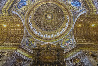 Photograph of a completed 1500 piece jigsaw puzzle of St. Peter’s Basilica in Vatican City, the papal enclave that is within the city of Rome, Italy.