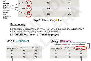 Idea of Primary Key and Foreign Key in DBMS.